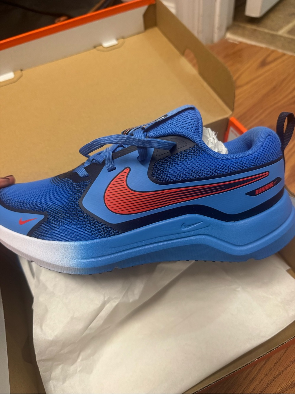 Nike Kids Blue Running Sneakers with Red Swoosh